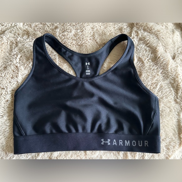 UA Under Armour Mid Keyhole Black Sports Bra Size Large - Picture 3 of 7